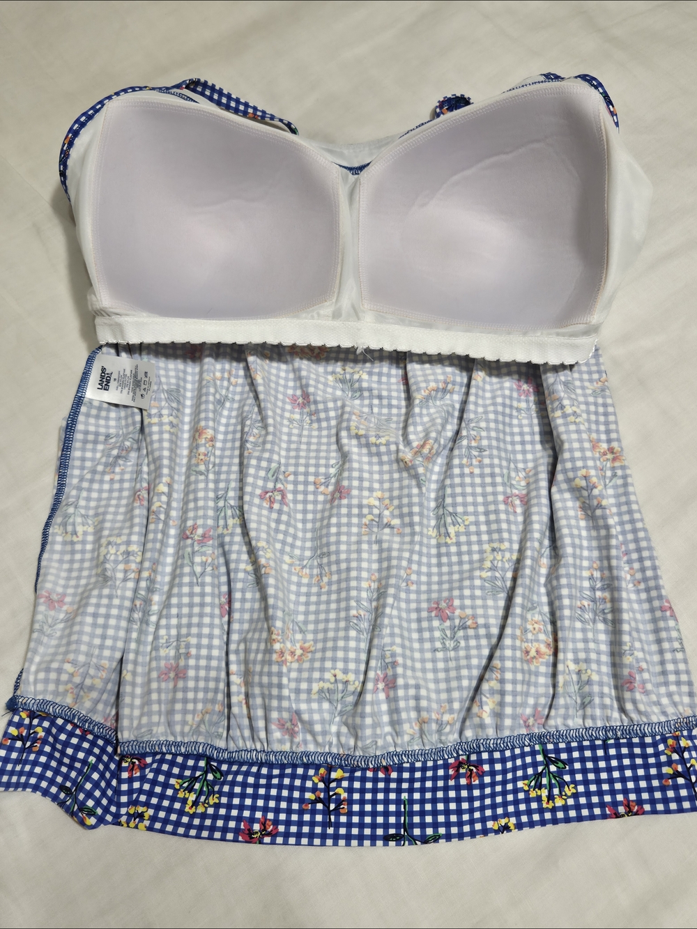 Lands' End Blouson Tankini -  Electric Blue Botanical Check - Picture 3 of 16